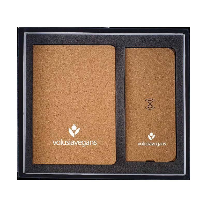 WGS-25 - Natural Cardboard Gift Box - Cork Cover Notebook & Foldable Mouse pad with Wireless Charger